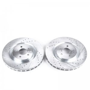 Ford Mustang Brake Rotors (2) - Front - PowerStop - Drilled & Slotted + Zinc Plated - `07-`14