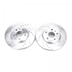 Chevrolet Camaro Brake Rotors (2) - Front - PowerStop - Evolution Drilled & Slotted - Silver - `10-`15