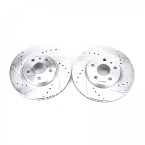 Chevrolet Camaro Brake Rotors (2) - Front - PowerStop - Evolution Drilled & Slotted - Silver - `10-`15