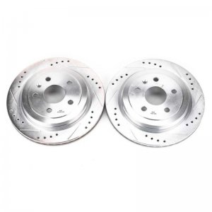 Chevrolet Camaro Brake Rotors (2) - Rear - PowerStop - Evolution Drilled & Slotted - Silver - `10-`15