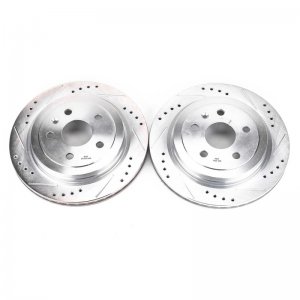 Chevrolet Camaro Brake Rotors (2) - Rear - PowerStop - Evolution Drilled & Slotted - Silver - `10-`15