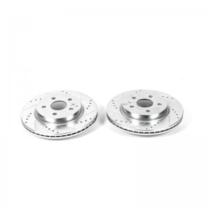 Chevrolet Camaro Brake Rotors (2) - Rear - PowerStop - Evolution Drilled & Slotted Zinc Plated - Silver - `16-`19