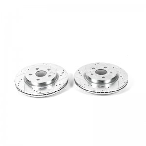 Chevrolet Camaro Brake Rotors (2) - Rear - PowerStop - Evolution Drilled & Slotted Zinc Plated - Silver - `16-`19