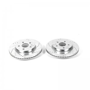 Chevrolet Camaro Brake Rotors (2) - Rear - PowerStop - Evolution Drilled & Slotted Zinc Plated - Silver - `16-`19