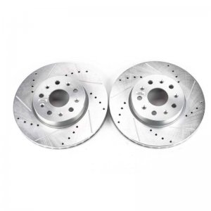 Chevrolet Camaro Brake Rotors (2) - Front - PowerStop - Evolution Drilled & Slotted - Silver - `16-`19