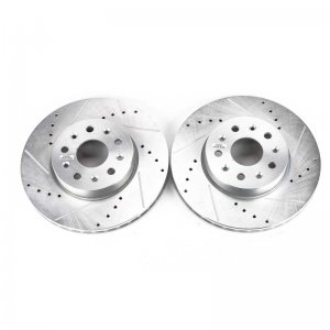 Chevrolet Camaro Brake Rotors (2) - Front - PowerStop - Evolution Drilled & Slotted - Silver - `16-`19
