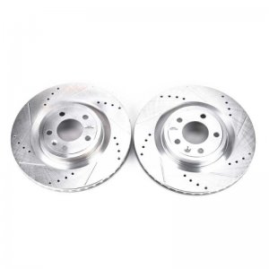Ford Mustang Brake Rotors (2) - Front - PowerStop - Evolution Drilled & Slotted - Silver - `11-`14