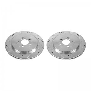 Ford Mustang Brake Rotors (2) - Rear - PowerStop - Evolution Drilled & Slotted Zinc Plated - Silver - `13-`14
