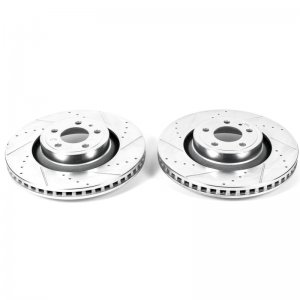 Ford Mustang Brake Rotors (2) - Front - PowerStop - Evolution Drilled & Slotted - Silver Zinc - `15-`20
