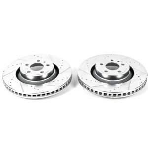Ford Mustang Brake Rotors (2) - Front - PowerStop - Evolution Drilled & Slotted - Silver Zinc - `15-`20