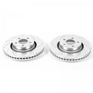 Ford Mustang Brake Rotors (2) - Front - PowerStop - Evolution Drilled & Slotted - Silver - `15-`20