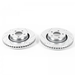 Ford Mustang Brake Rotors (2) - Front - PowerStop - Evolution Drilled & Slotted - Silver - `15-`20