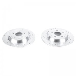 Ford Mustang Brake Rotors (2) - Rear - PowerStop - Evolution Drilled & Slotted Zinc Plated - Silver - `15-`20