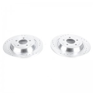 Ford Mustang Brake Rotors (2) - Rear - PowerStop - Evolution Drilled & Slotted Zinc Plated - Silver - `15-`20