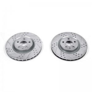 Chevrolet Camaro Brake Rotors (2) - Front - PowerStop - Drilled & Slotted Evolution - Silver - `10-`15