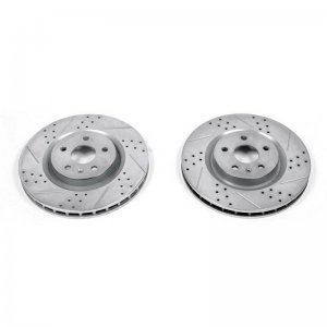 Chevrolet Camaro Brake Rotors (2) - Front - PowerStop - Drilled & Slotted Evolution - Silver - `10-`15