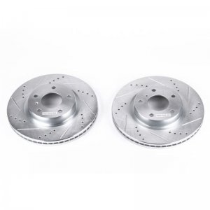 Nissan 350Z Brake Rotors (2) - Front - PowerStop - Evolution Drilled & Slotted - Silver - `03-`05