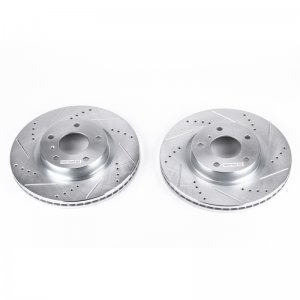 Nissan 350Z Brake Rotors (2) - Front - PowerStop - Evolution Drilled & Slotted - Silver - `03-`05