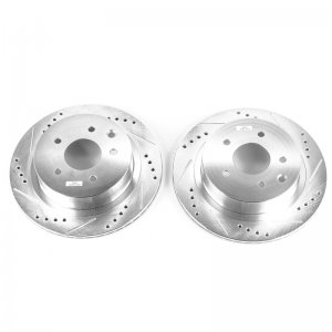 Nissan 350Z Brake Rotors (2) - Rear - PowerStop - Evolution Drilled & Slotted - Silver - `03-`05