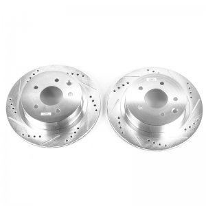 Nissan 350Z Brake Rotors (2) - Rear - PowerStop - Evolution Drilled & Slotted - Silver - `03-`05