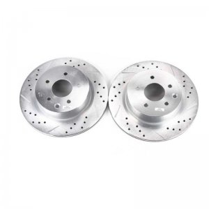 Nissan 350Z Brake Rotors (2) - Rear - PowerStop - Evolution Drilled & Slotted - Silver - `06-`09