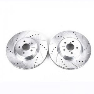Subaru Forester Brake Rotors (2) - Front - PowerStop - Evolution Drilled & Slotted - Silver - `14-`18