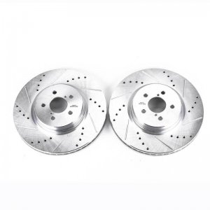 Subaru Forester Brake Rotors (2) - Front - PowerStop - Evolution Drilled & Slotted - Silver - `14-`18