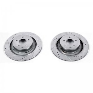Nissan 350Z Brake Rotors (2) - Rear - PowerStop - Evolution Drilled & Slotted - Silver Zinc Plated - 2009