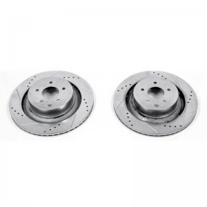 Nissan 350Z Brake Rotors (2) - Rear - PowerStop - Evolution Drilled & Slotted - Silver Zinc Plated - 2009