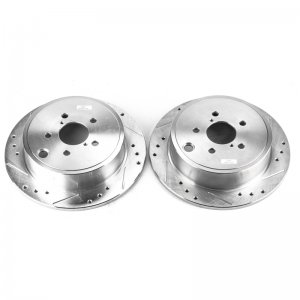 Subaru Forester Brake Rotors (2) - Rear - PowerStop - Evolution Drilled & Slotted Zinc Plated - Silver - `09-`13