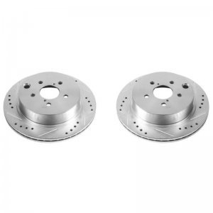Subaru Forester Brake Rotors (2) - Rear - PowerStop - Evolution Drilled & Slotted Zinc Plated - Silver - `14-`18