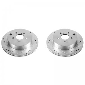 Subaru Forester Brake Rotors (2) - Rear - PowerStop - Evolution Drilled & Slotted Zinc Plated - Silver - `14-`18