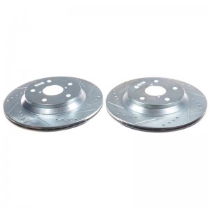 Subaru Forester Brake Rotors (2) - Rear - PowerStop - Evolution Drilled & Slotted - Silver Zinc Plated - `19-`21