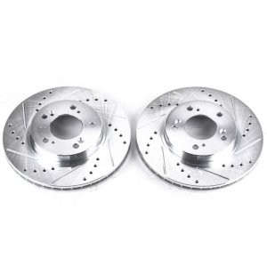 Acura Integra Brake Rotors (2) - Front - PowerStop - Evolution Drilled & Slotted - Silver - `00-`01