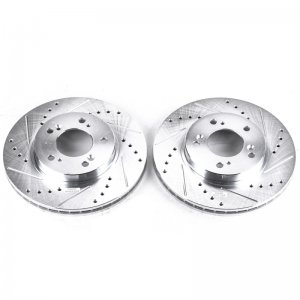 Acura Integra Brake Rotors (2) - Front - PowerStop - Evolution Drilled & Slotted - Silver - `00-`01