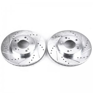 Acura Integra Brake Rotors (2) - Front - PowerStop - Evolution Drilled & Slotted - Silver - `00-`01