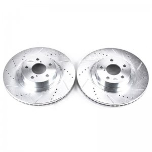 Subaru Forester Brake Rotors (2) - Front - PowerStop - Evolution Drilled & Slotted - Silver - `03-`08