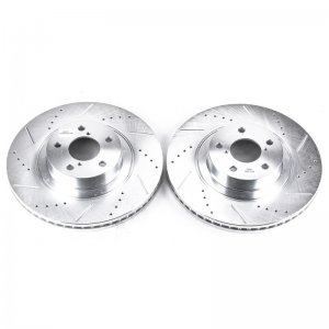 Subaru Forester Brake Rotors (2) - Front - PowerStop - Evolution Drilled & Slotted - Silver - `03-`08