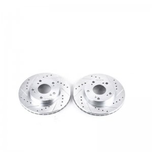 Acura RSX Brake Rotors (2) - Front - PowerStop - Drilled & Slotted Zinc Plated - Silver - `02-`06