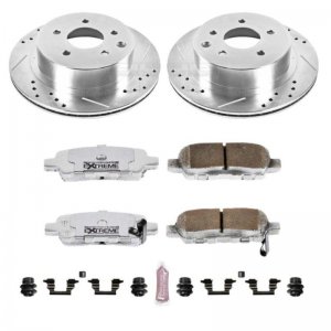 Nissan 350Z Brake Kit - Rear - PowerStop - Drilled & Slotted Rotors + Carbon-Fiber Ceramic Pads - `03-`05