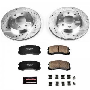 Mitsubishi Lancer Brake Kit - Front - PowerStop - Drilled & Slotted Rotors + Carbon-Fiber Ceramic Pads - `02-`07