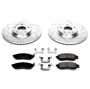 Nissan 350Z Brake Kit - Front - PowerStop - Drilled & Slotted Rotors + Carbon-Fiber Ceramic Pads - `06-`09