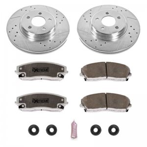 Dodge Challenger Brake Kit - Front - PowerStop - Drilled & Slotted Rotors + Carbon-Fiber Ceramic Pads - `09-`20