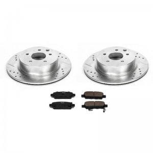 Nissan 350Z Brake Kit - Rear - PowerStop - Drilled & Slotted Rotors + Carbon-Fiber Ceramic Pads - `06-`09