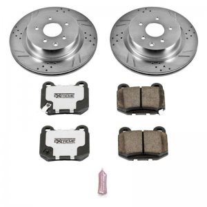 Nissan 350Z Brake Kit - Rear - PowerStop - Drilled/Slotted Rotors + Carbon-Fiber Ceramic Pads - `03-`08
