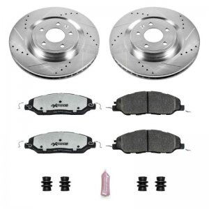 Ford Mustang Brake Kit - Front - PowerStop - Drilled & Slotted Rotors + Carbon-Fiber Ceramic Pads - `11-`14