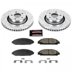 Ford Mustang Brake Kit - Front - PowerStop - Drilled & Slotted Rotors + Carbon-Fiber Ceramic Pads - `15-`19
