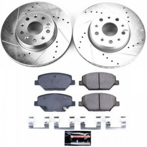 Chevrolet Camaro Brake Kit - Front - PowerStop - Drilled & Slotted Rotors + Carbon-Fiber Ceramic Pads - `16-`19