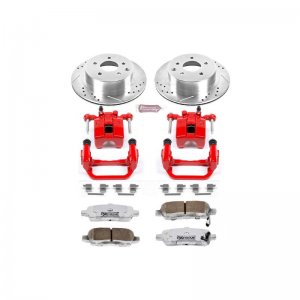 Nissan 350Z Brake Kit - Rear - PowerStop - Drilled & Slotted Rotors + Carbon-Fiber Ceramic Pads + Powder Coated Calipers - `03-`05