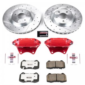 Nissan 350Z Brake Kit - Front - PowerStop - Drilled & Slotted Rotors + Carbon-Fiber Ceramic Pads + Powder Coated Calipers - `03-`08